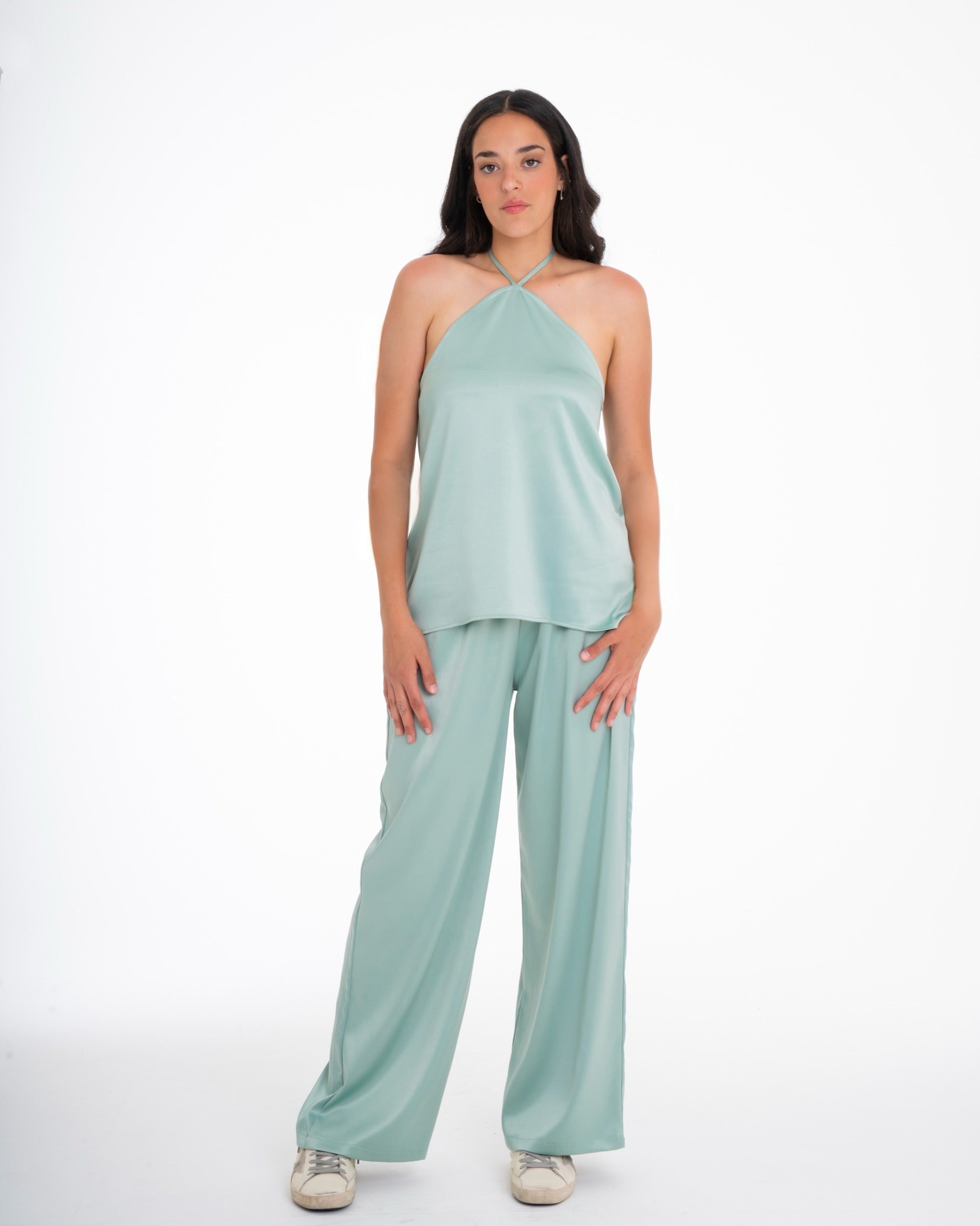 The Aqua Green Satin Set