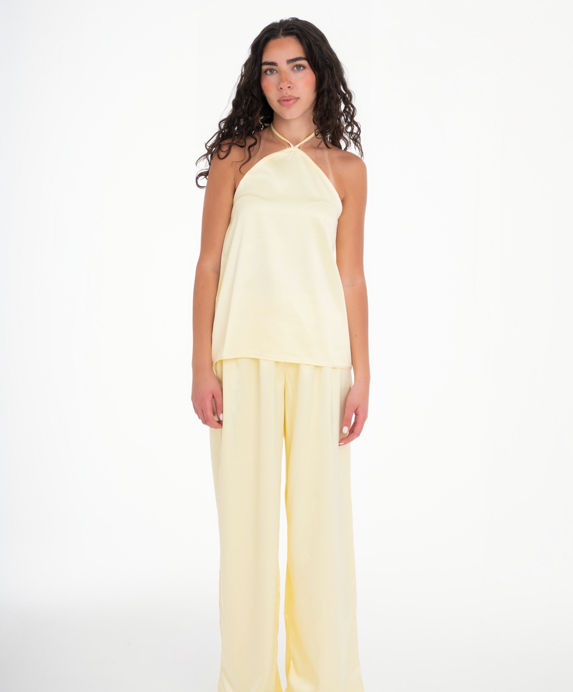 The Pastel Yellow Satin Set