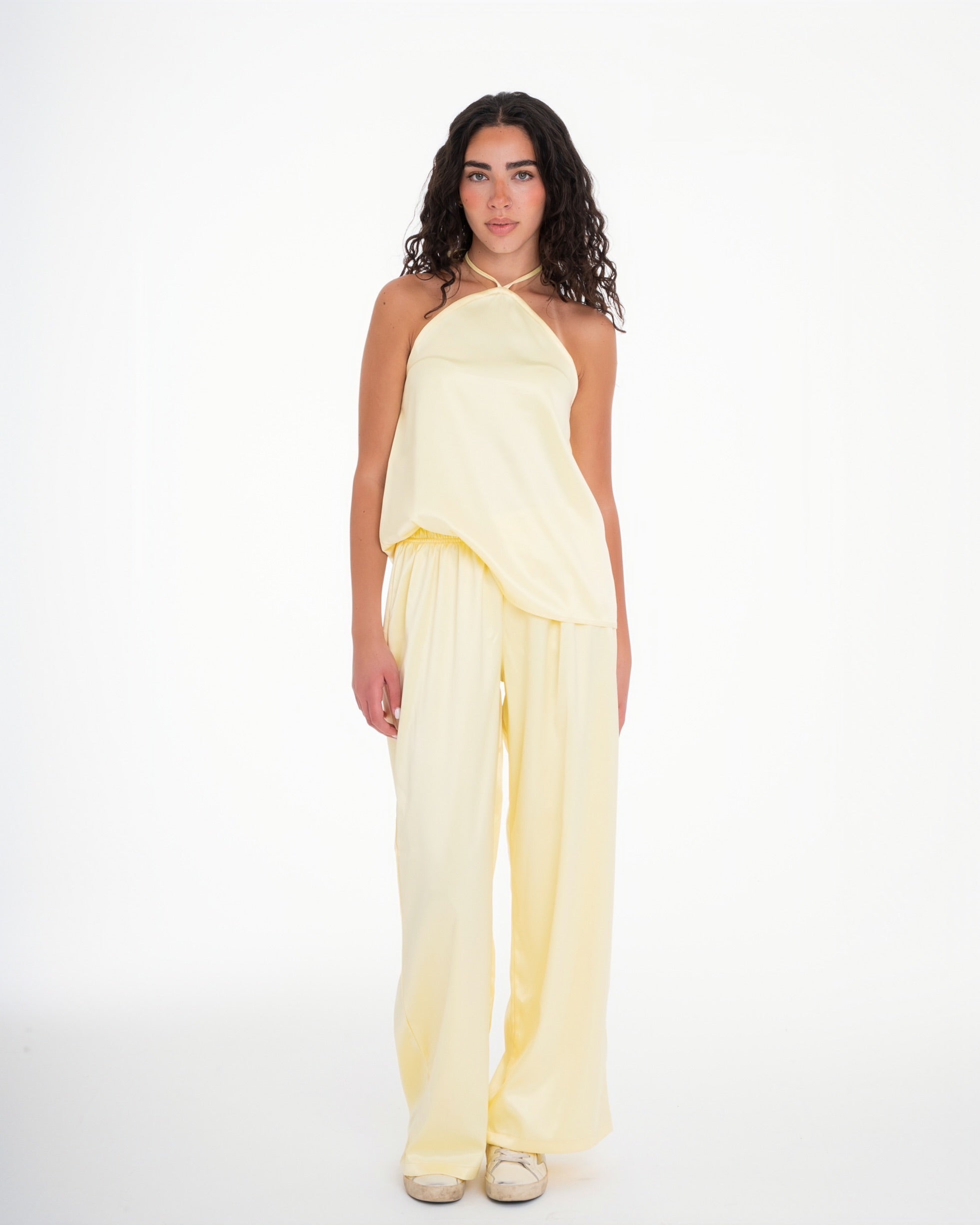The Pastel Yellow Satin Set