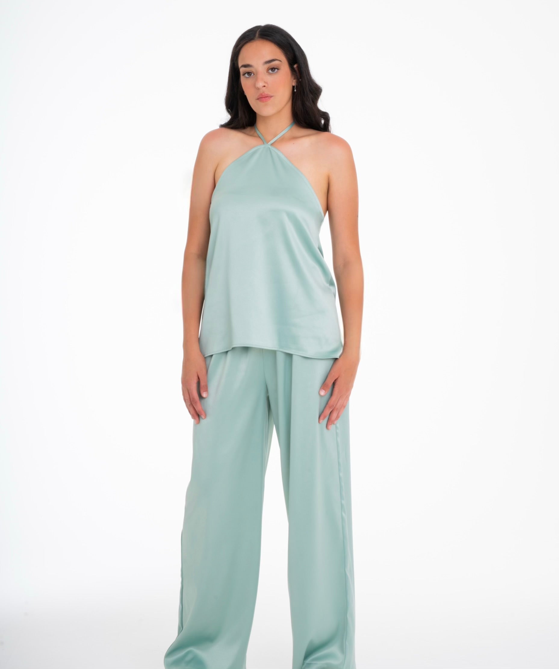 The Aqua Green Satin Set