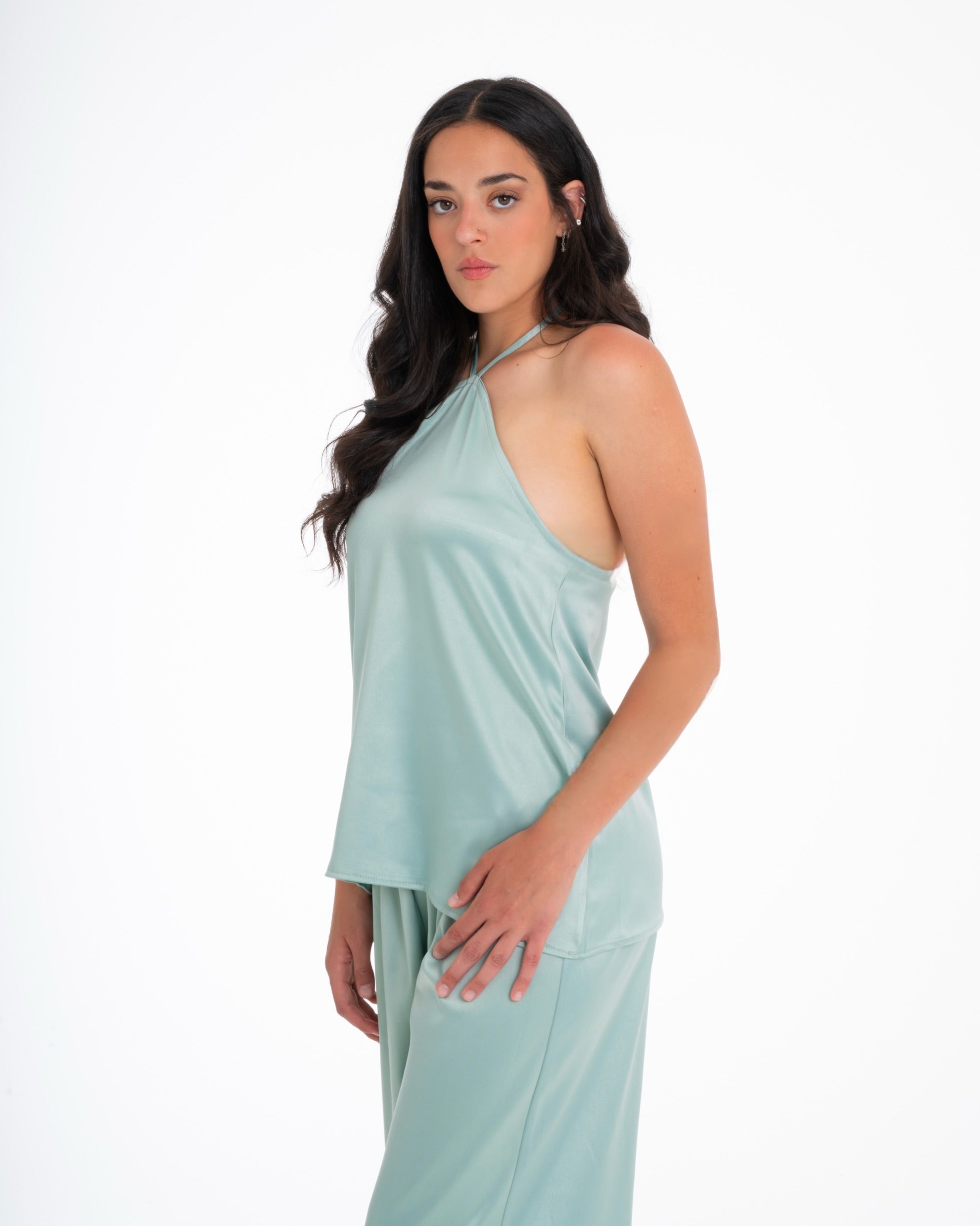 The Aqua Green Satin Set